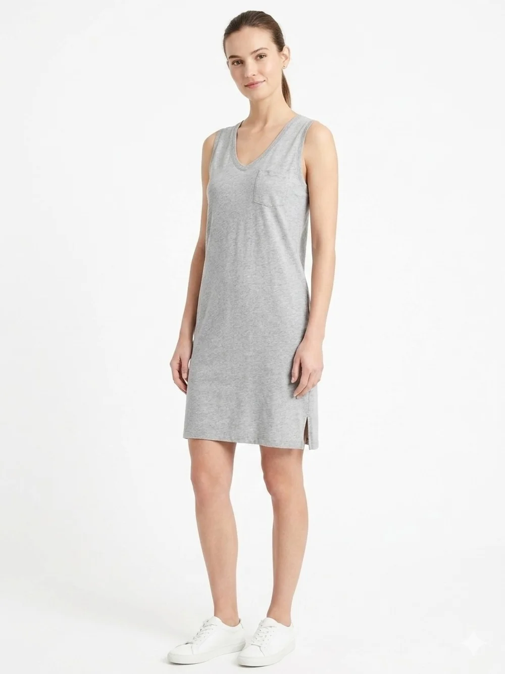 J. Crew Light Gray Sleeveless V-Neck Tee Dress